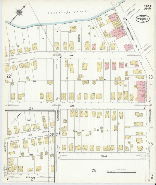 Sanborn Fire Insurance Map from Warren, Warren County, Pennsylvania (1912), Sheet #0022 - Historic Sanborn Fire Insurance Map Print, vintage old map wall art, antique decor, genealogy gift, Pennsylvania Pennsylvania map