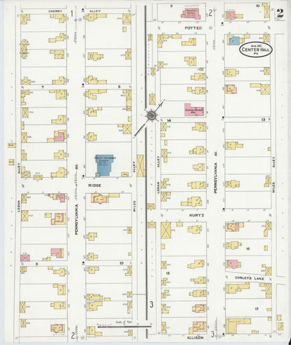 Sanborn Fire Insurance Map from Center Hall, Centre County, Pennsylvania (1911), Sheet #0002 - Complete Map Set gallery image, historic Sanborn map, vintage wall art, Pennsylvania Pennsylvania