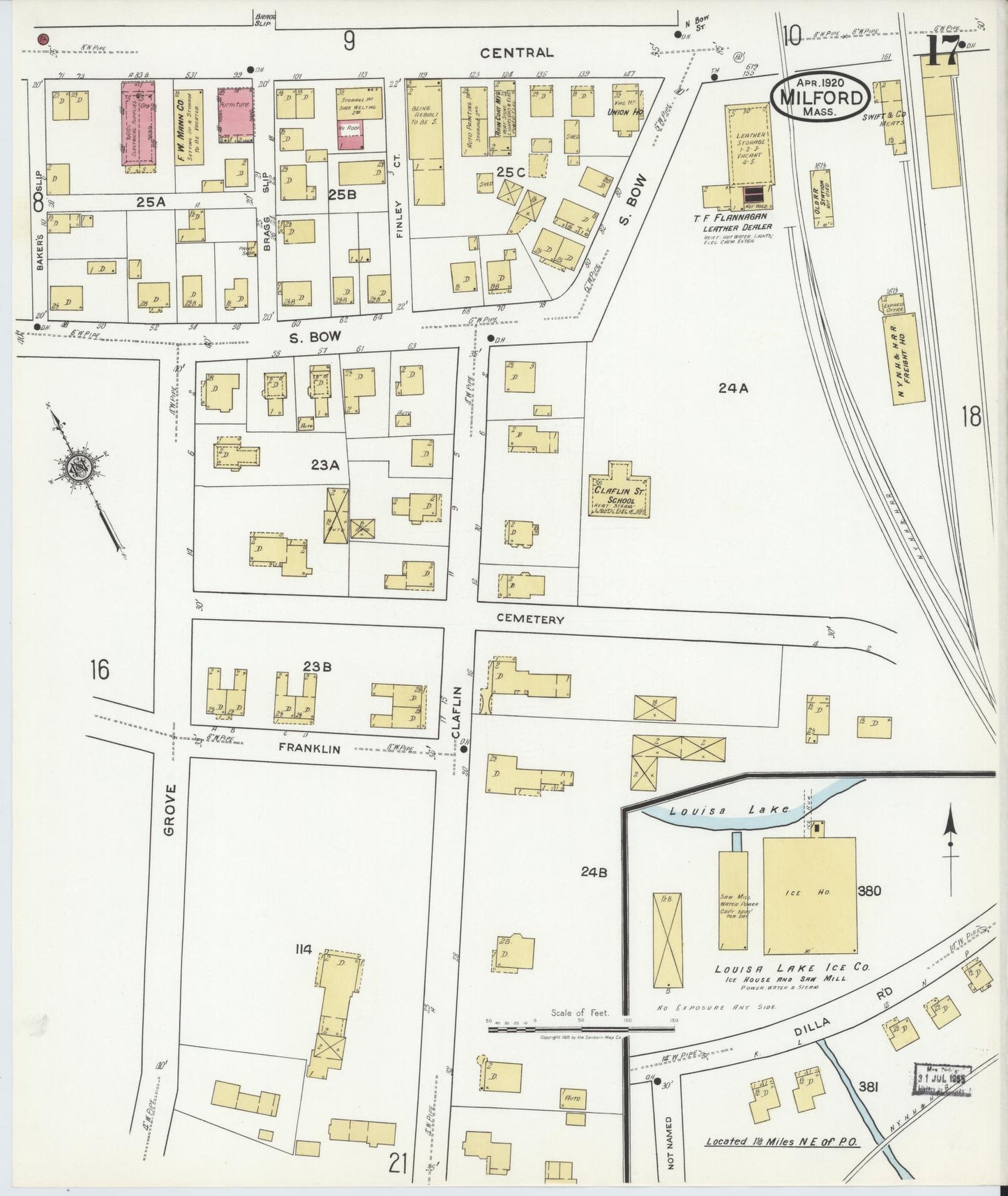 Sanborn Fire Insurance Map from Milford, Worcester County, Massachusetts (1920), Sheet #0017 - Complete Map Set gallery image, historic Sanborn map, vintage wall art, Massachusetts Massachusetts