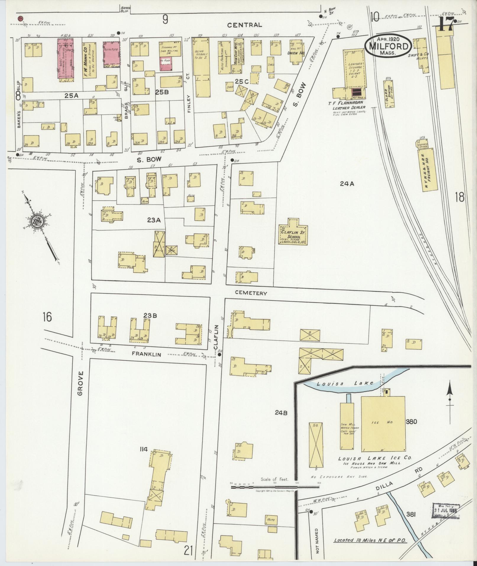 Sanborn Fire Insurance Map from Milford, Worcester County, Massachusetts (1920), Sheet #0017 - Complete Map Set gallery image, historic Sanborn map, vintage wall art, Massachusetts Massachusetts