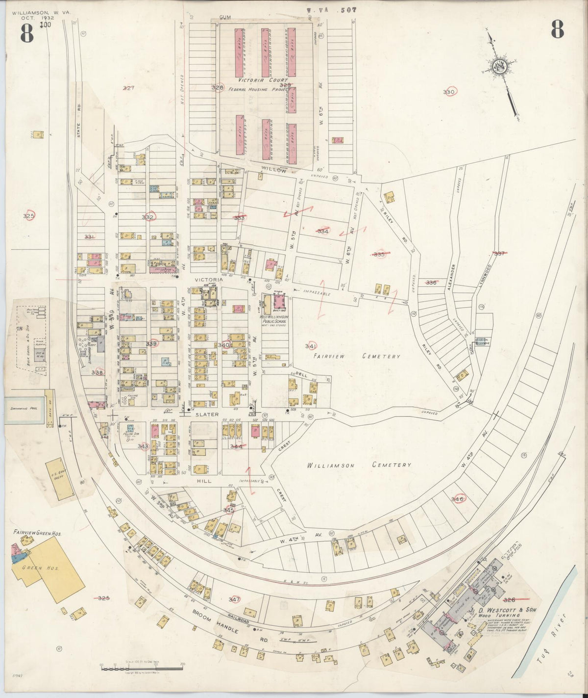 Sanborn Fire Insurance Map from Williamson, Mingo County, West Virginia (1943), Sheet #0008 - Complete Map Set gallery image, historic Sanborn map, vintage wall art, West Virginia West Virginia