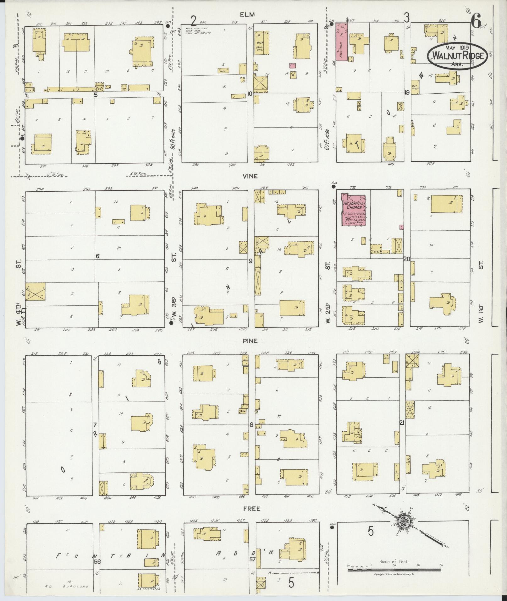 Sanborn Fire Insurance Map from Walnut Ridge, Lawrence County, Arkansas (1919), Sheet #0006 - Complete Map Set gallery image, historic Sanborn map, vintage wall art, Arkansas Arkansas