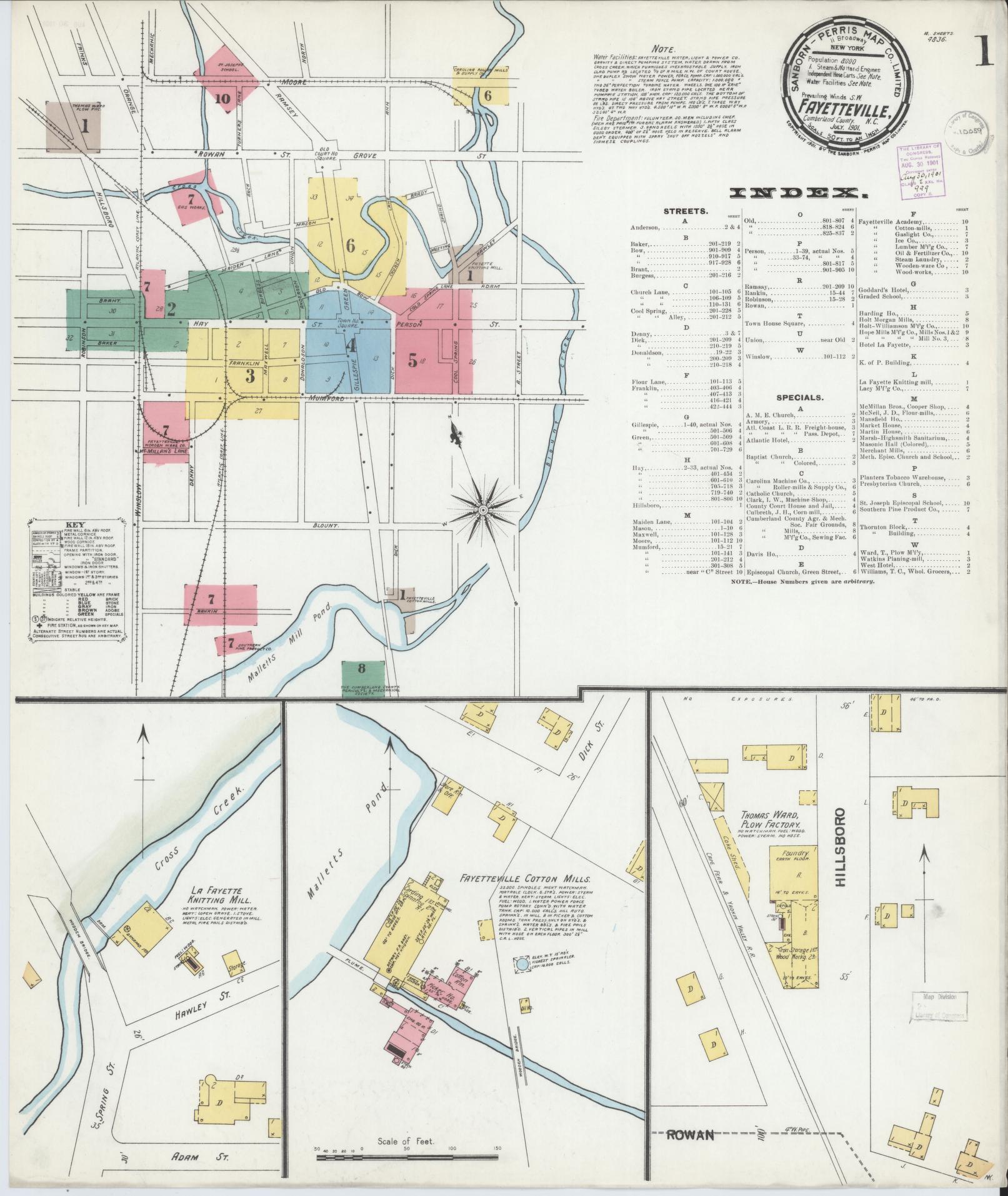 Sanborn Fire Insurance Map from Fayetteville, Cumberland County, North Carolina (1901), Sheet #0001 - Complete Map Set gallery image, historic Sanborn map, vintage wall art, North Carolina North Carolina