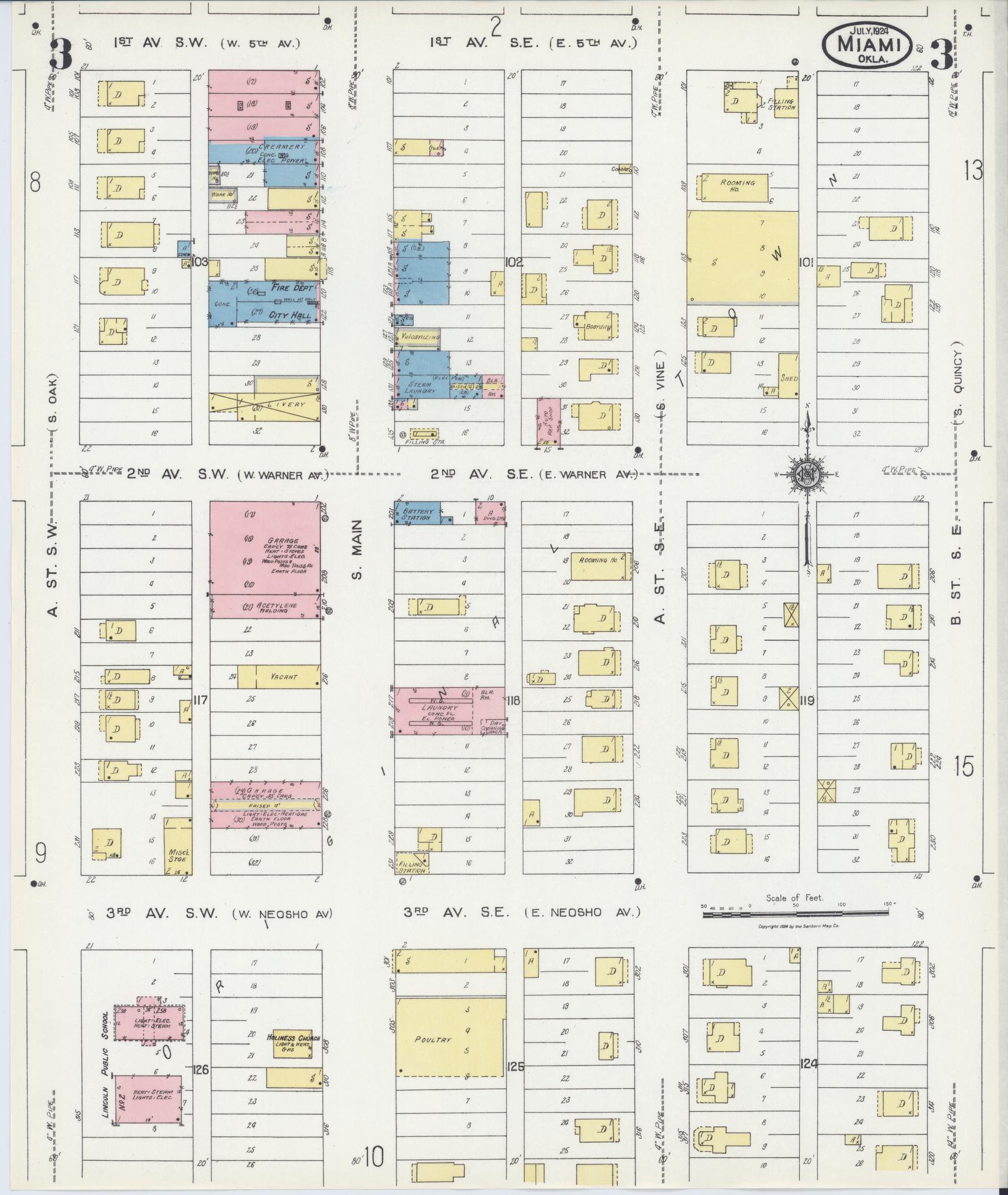 Sanborn Fire Insurance Map from Miami, Ottawa County, Oklahoma (1924), Sheet #0003 - Historic Sanborn Fire Insurance Map Print, vintage old map wall art, antique decor, genealogy gift, Oklahoma Oklahoma map