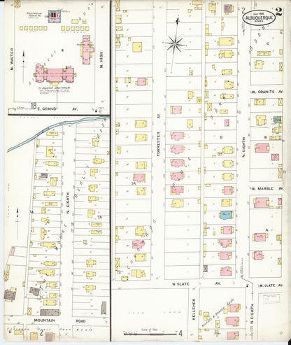 Sanborn Fire Insurance Map from Albuquerque, Bernalillo County, New Mexico (1908), Sheet #0002 - Complete Map Set gallery image, historic Sanborn map, vintage wall art, New Mexico New Mexico