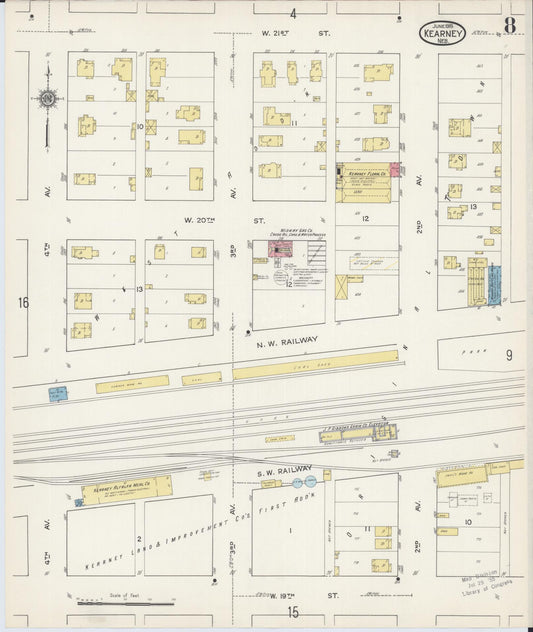 Sanborn Fire Insurance Map from Kearney, Buffalo County, Nebraska (1915), Sheet #0008 - Historic Sanborn Fire Insurance Map Print, vintage old map wall art, antique decor, genealogy gift, Nebraska Nebraska map