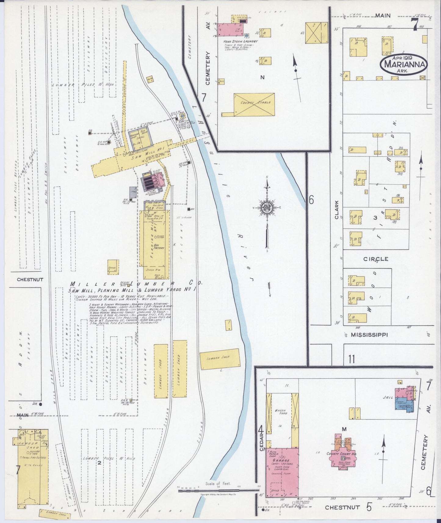 Sanborn Fire Insurance Map from Marianna, Lee County, Arkansas (1919), Sheet #0007 - Historic Sanborn Fire Insurance Map Print, vintage old map wall art, antique decor, genealogy gift, Arkansas Arkansas map