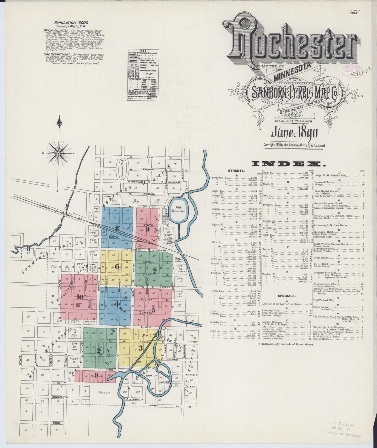 Sanborn Fire Insurance Map from Rochester, Olmsted County, Minnesota (1890), Sheet #0001 - Historic Sanborn Fire Insurance Map Print, vintage old map wall art, antique decor, genealogy gift, Minnesota Minnesota map