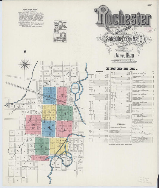 Sanborn Fire Insurance Map from Rochester, Olmsted County, Minnesota (1890), Sheet #0001 - Historic Sanborn Fire Insurance Map Print, vintage old map wall art, antique decor, genealogy gift, Minnesota Minnesota map