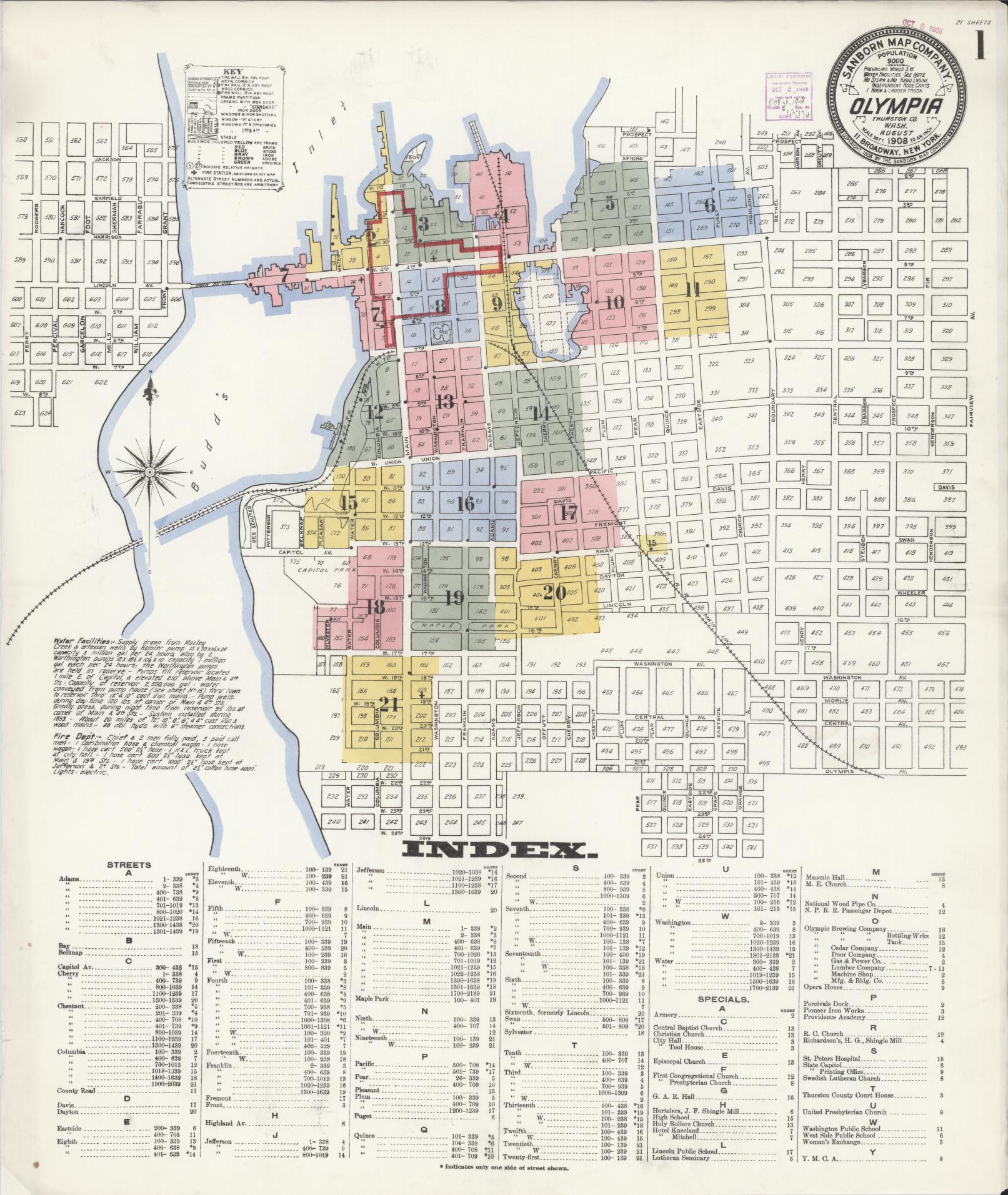 Sanborn Fire Insurance Map from Olympia, Thurston County, Washington (1908), Sheet #0001 - Complete Map Set gallery image, historic Sanborn map, vintage wall art, Washington Washington