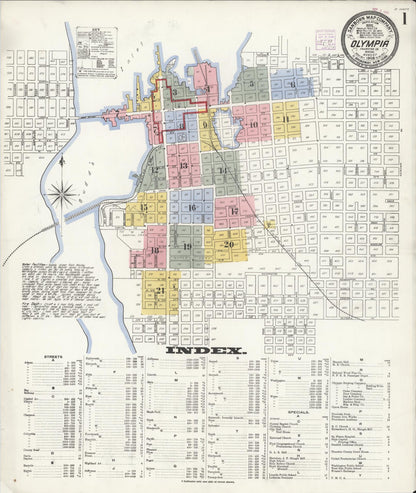Sanborn Fire Insurance Map from Olympia, Thurston County, Washington (1908), Sheet #0001 - Complete Map Set gallery image, historic Sanborn map, vintage wall art, Washington Washington