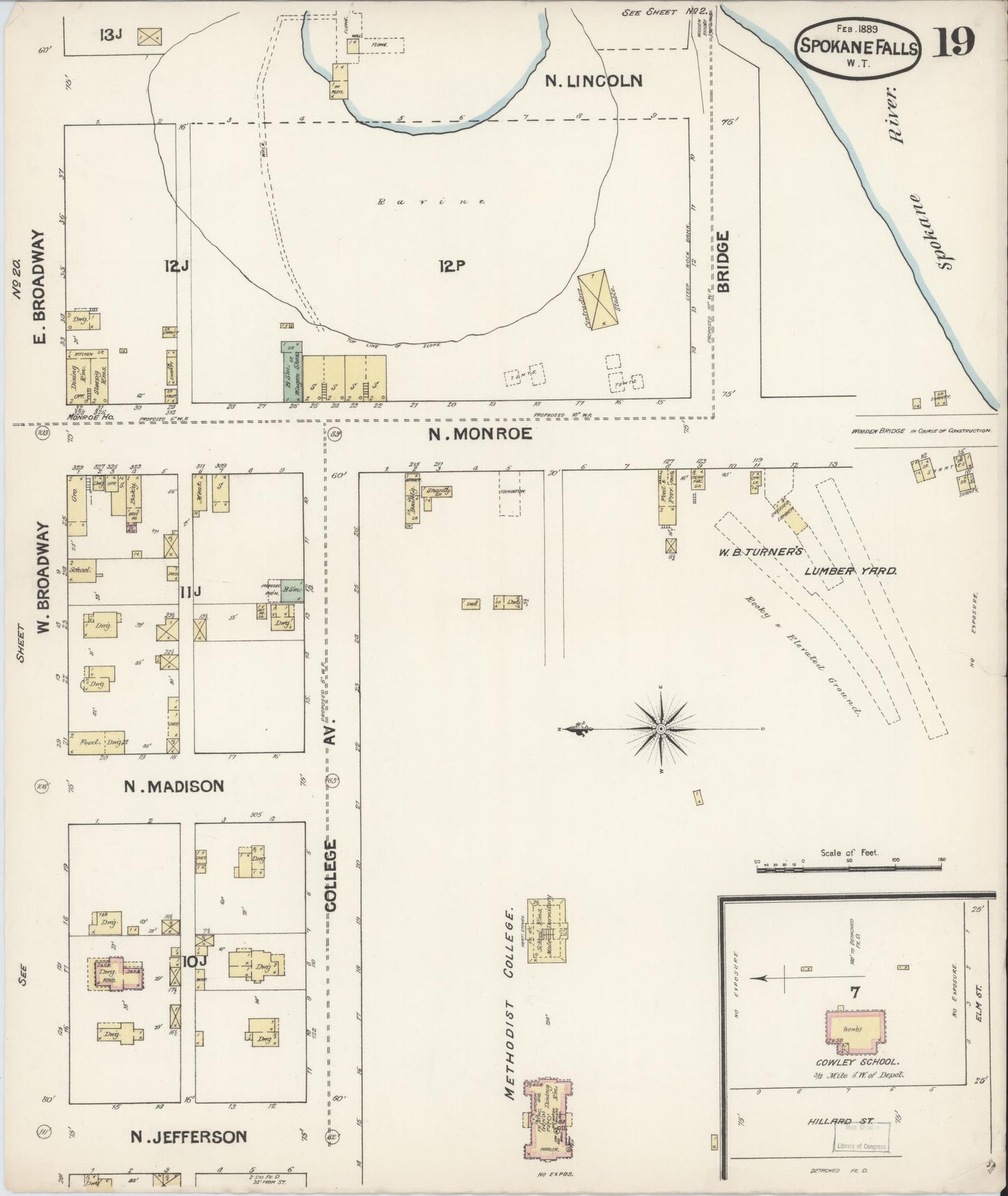 Sanborn Fire Insurance Map from Spokane, Spokane County, Washington (1889), Sheet #0019 - Historic Sanborn Fire Insurance Map Print, vintage old map wall art, antique decor, genealogy gift, Washington Washington map