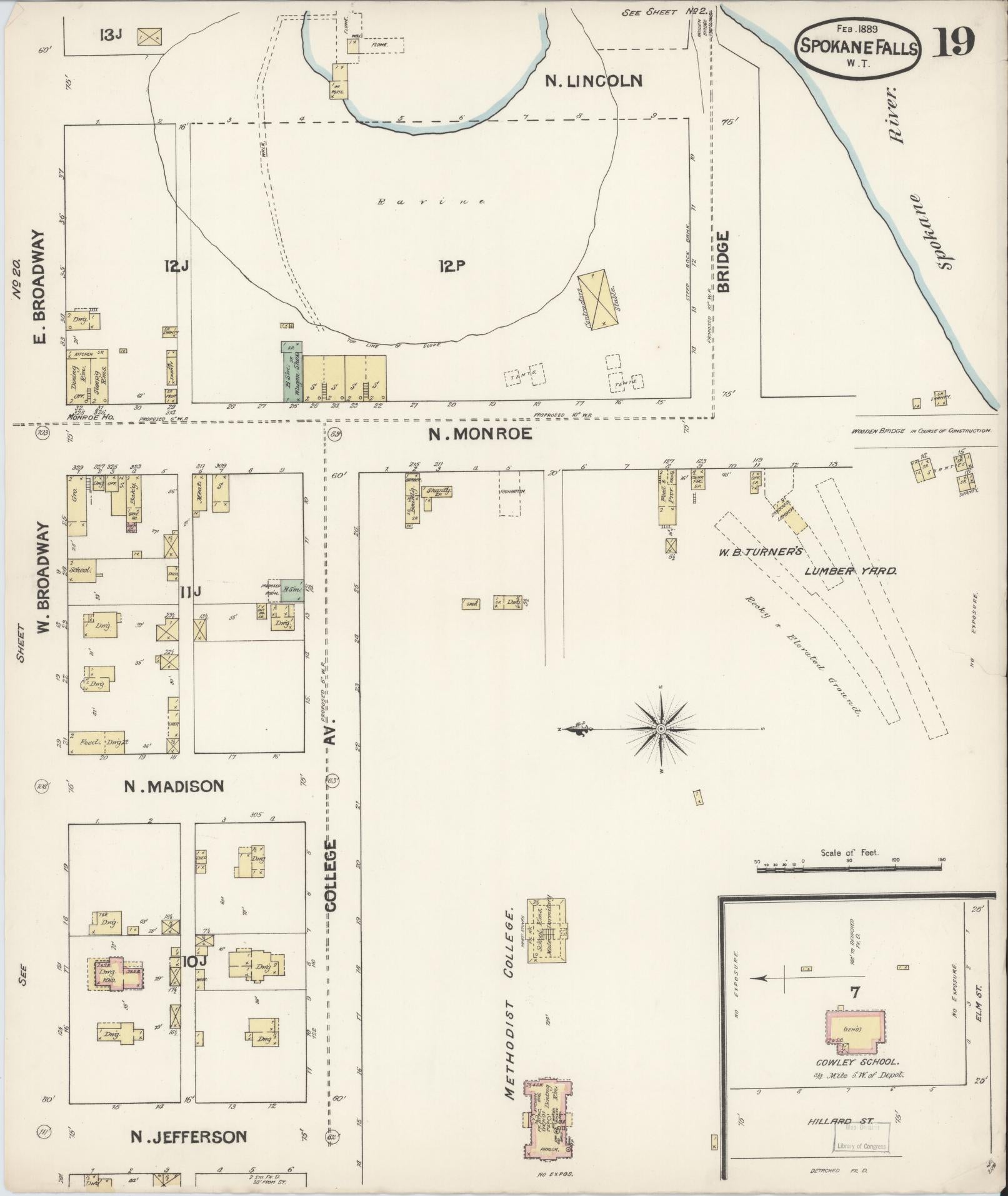 Sanborn Fire Insurance Map from Spokane, Spokane County, Washington (1889), Sheet #0019 - Historic Sanborn Fire Insurance Map Print, vintage old map wall art, antique decor, genealogy gift, Washington Washington map