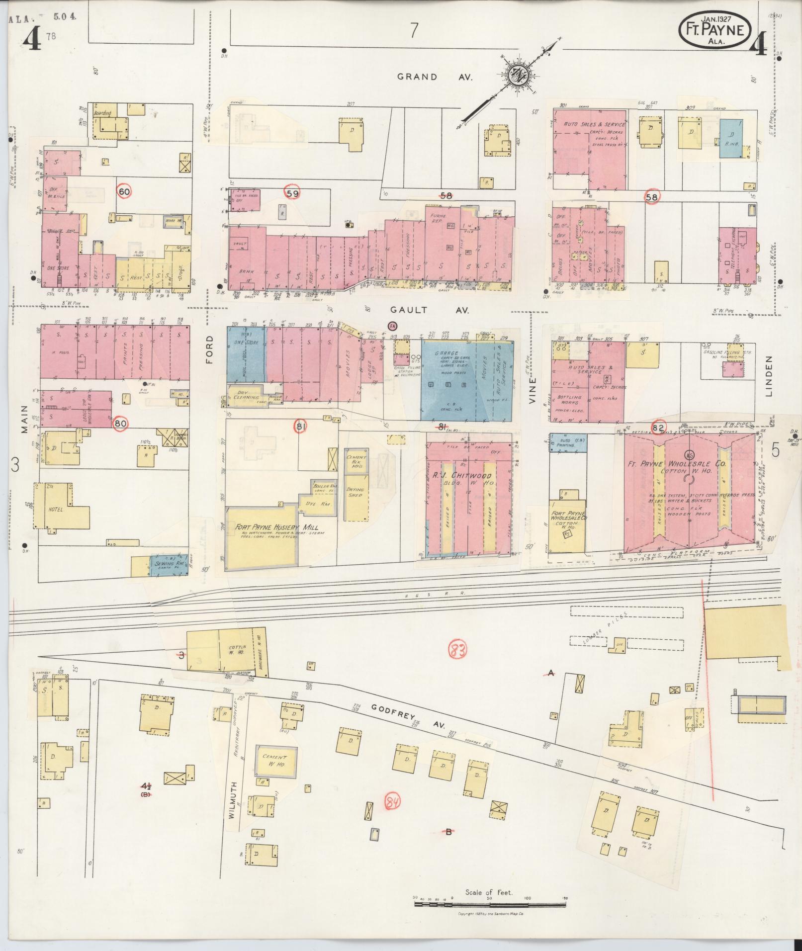 Sanborn Fire Insurance Map from Fort Payne, Dekalb County, Alabama (1935), Sheet #0004 - Historic Sanborn Fire Insurance Map Print, vintage old map wall art, antique decor, genealogy gift, Alabama Alabama map