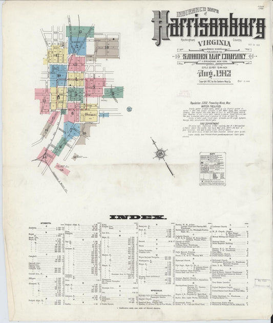 Sanborn Fire Insurance Map from Harrisonburg, Independent Cities, Virginia (1912), Sheet #0001 - Complete Map Set gallery image, historic Sanborn map, vintage wall art, Virginia Virginia