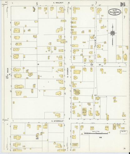 Sanborn Fire Insurance Map from Hillsboro, Hill County, Texas (1911), Sheet #0016 - Complete Map Set gallery image, historic Sanborn map, vintage wall art, Texas Texas