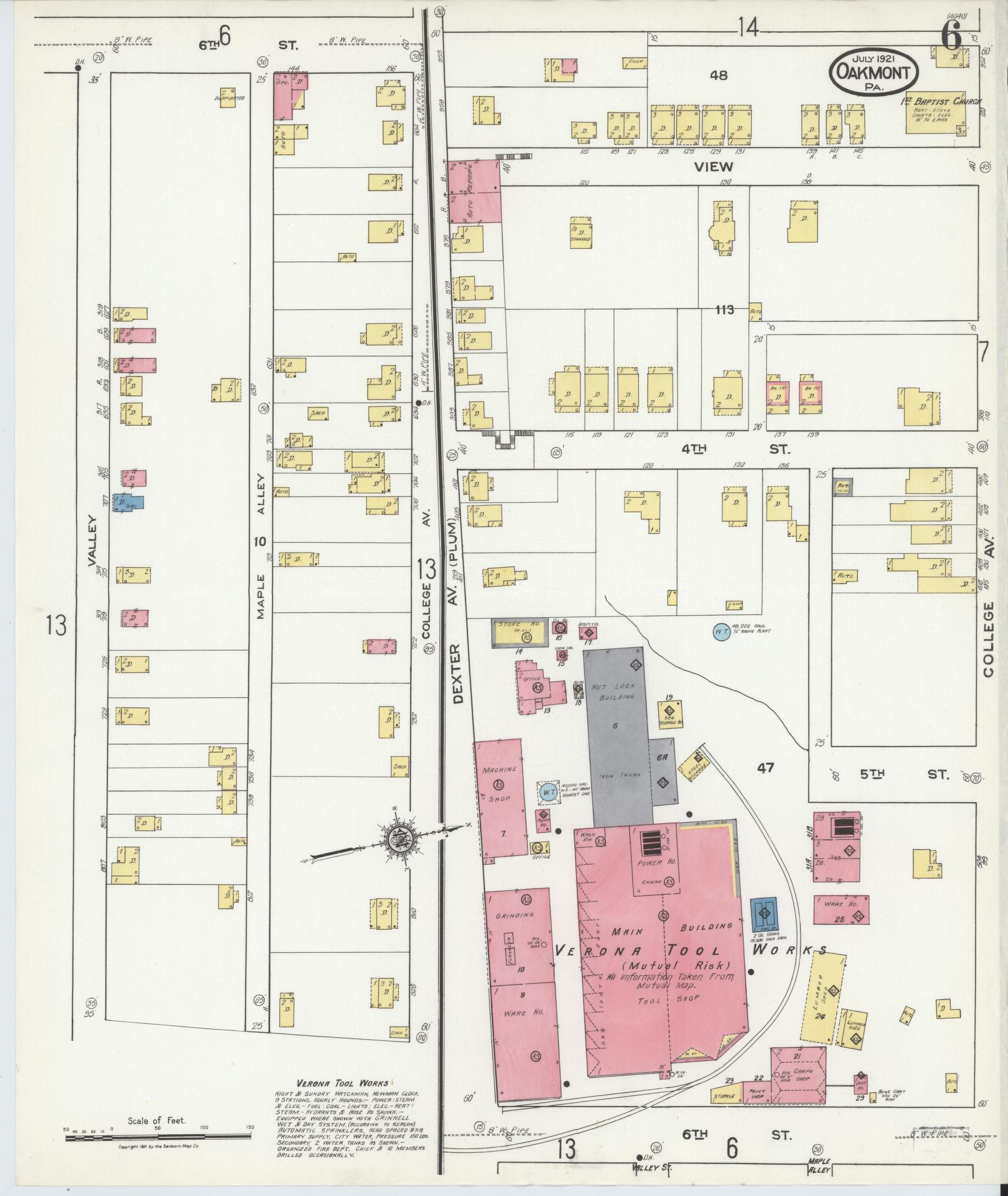 Sanborn Fire Insurance Map from Oakmont, Allegheny County, Pennsylvania (1921), Sheet #0006 - Complete Map Set gallery image, historic Sanborn map, vintage wall art, Pennsylvania Pennsylvania