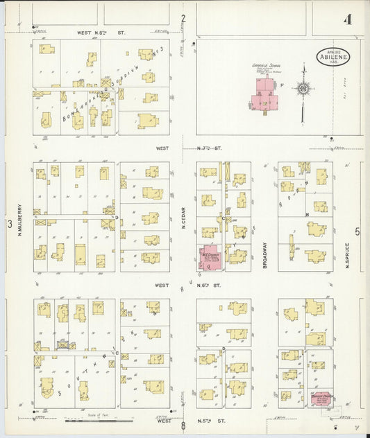 Sanborn Fire Insurance Map from Abilene, Dickinson County, Kansas (1912), Sheet #0004 - Historic Sanborn Fire Insurance Map Print, vintage old map wall art, antique decor, genealogy gift, Kansas Kansas map