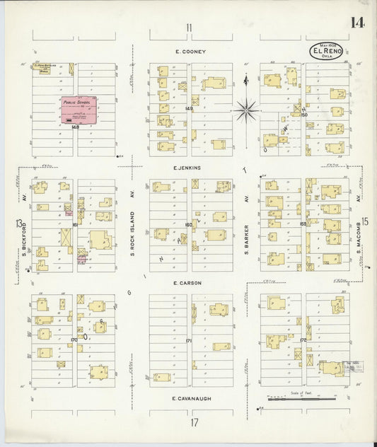 Sanborn Fire Insurance Map from El Reno, Canadian County, Oklahoma (1908), Sheet #0014 - Historic Sanborn Fire Insurance Map Print, vintage old map wall art, antique decor, genealogy gift, Oklahoma Oklahoma map