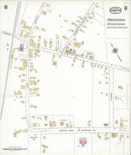 Sanborn Fire Insurance Map from Hampton, Rockingham County, New Hampshire (1923), Sheet #0008 - Historic Sanborn Fire Insurance Map Print, vintage old map wall art, antique decor, genealogy gift, New Hampshire New Hampshire map