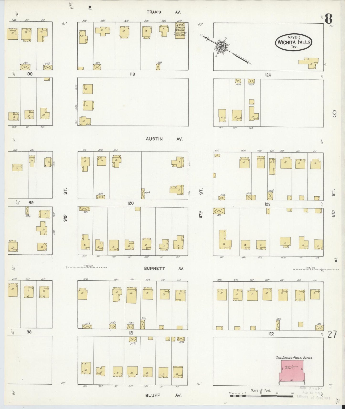 Sanborn Fire Insurance Map from Wichita Falls, Wichita County, Texas (1912), Sheet #0008 - Complete Map Set gallery image, historic Sanborn map, vintage wall art, Texas Texas