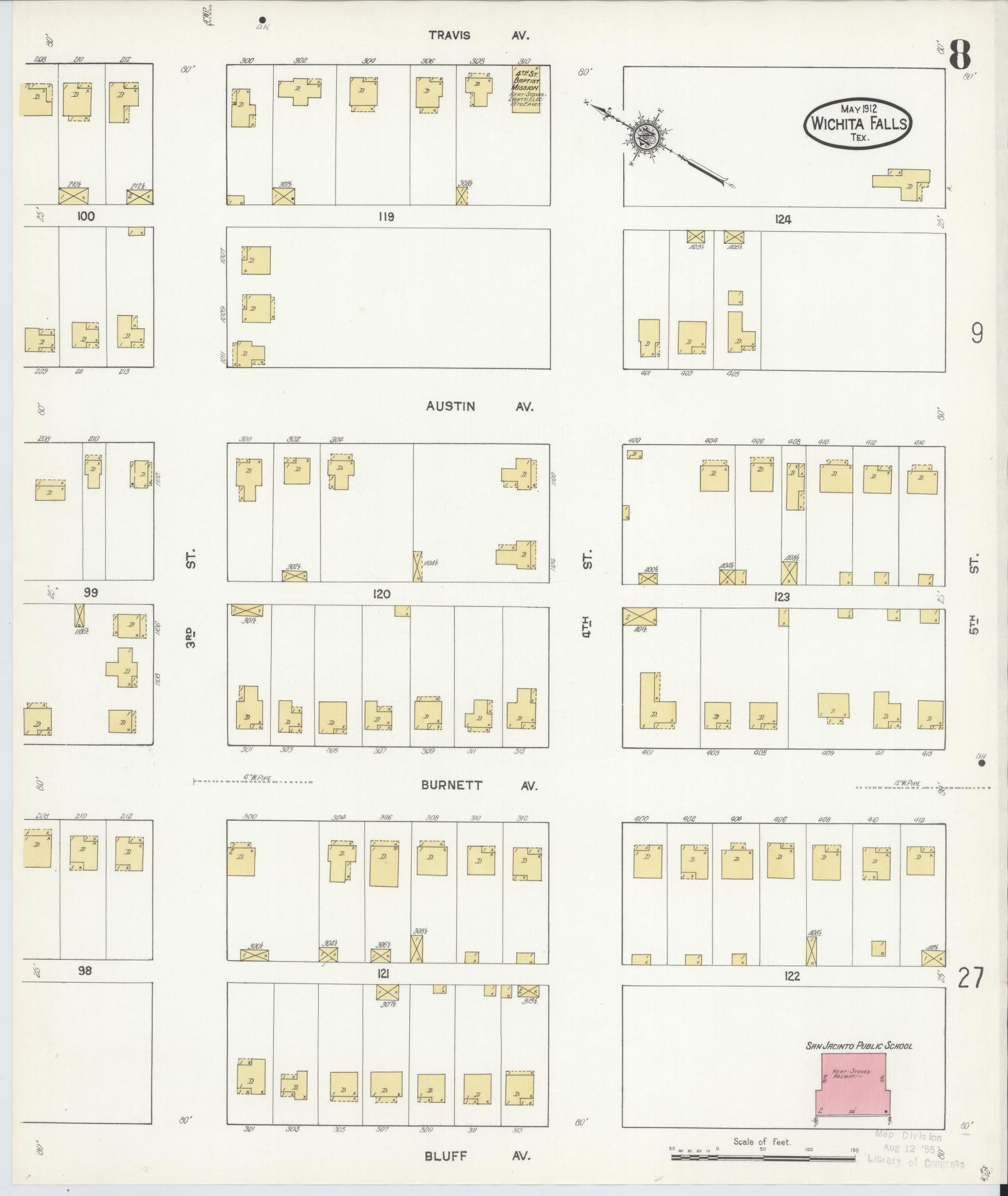 Sanborn Fire Insurance Map from Wichita Falls, Wichita County, Texas (1912), Sheet #0008 - Complete Map Set gallery image, historic Sanborn map, vintage wall art, Texas Texas