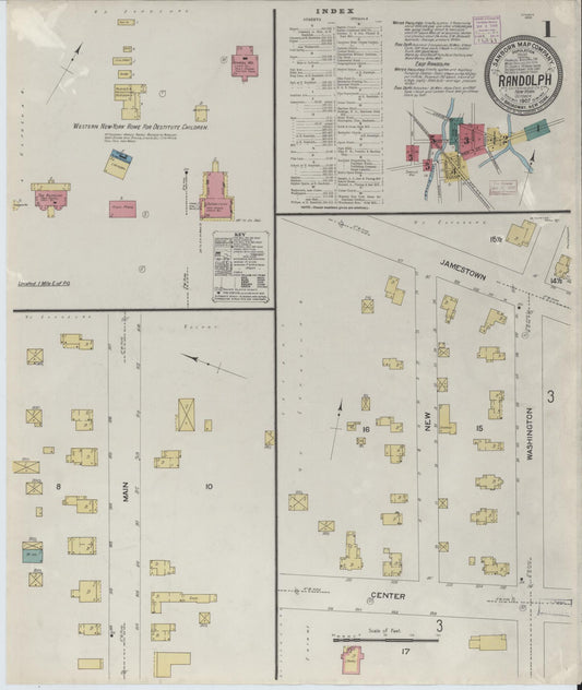 Sanborn Fire Insurance Map from Randolph, Cattaraugus County, New York (1907), Sheet #0001 - Complete Map Set gallery image, historic Sanborn map, vintage wall art, New York New York