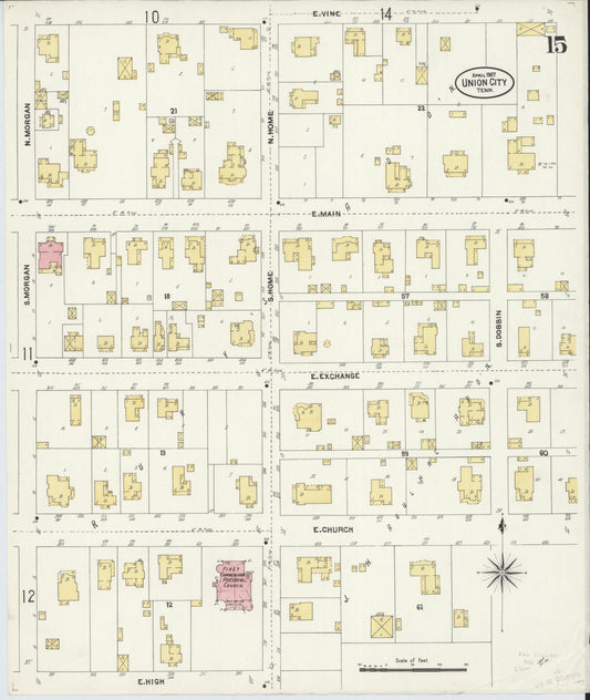Sanborn Fire Insurance Map from Union City, Obion County, Tennessee (1907), Sheet #0015 - Historic Sanborn Fire Insurance Map Print, vintage old map wall art, antique decor, genealogy gift, Tennessee Tennessee map