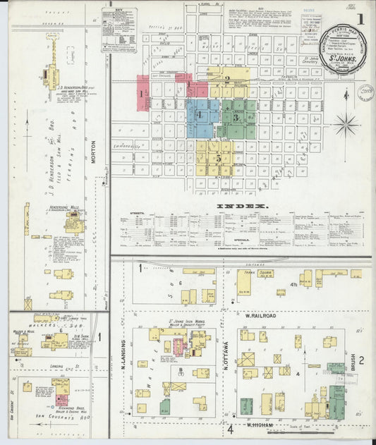 Sanborn Fire Insurance Map from Saint Johns, Clinton County, Michigan (1900), Sheet #0001 - Historic Sanborn Fire Insurance Map Print, vintage old map wall art, antique decor, genealogy gift, Michigan Michigan map
