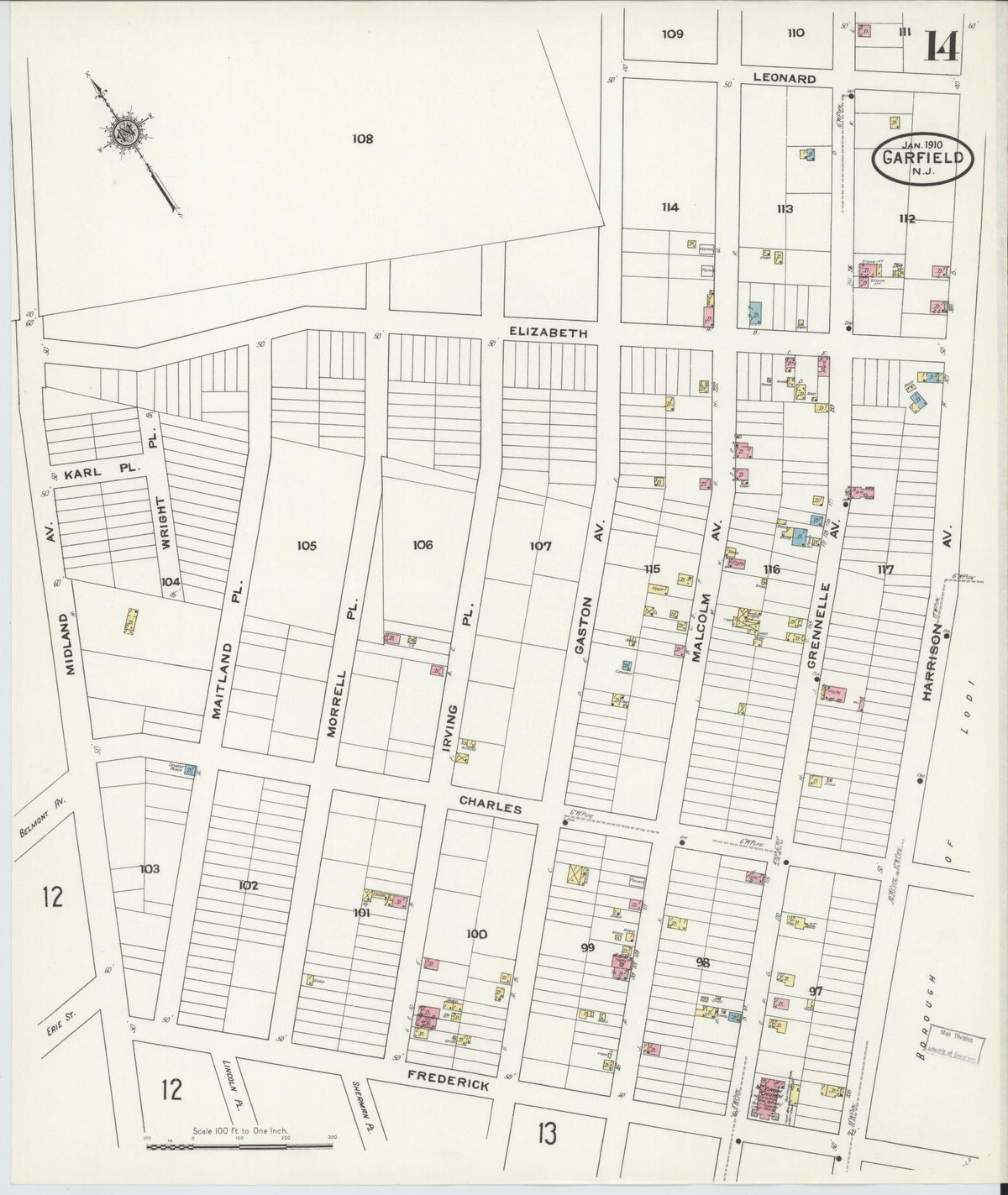 Sanborn Fire Insurance Map from Garfield, Bergen County, New Jersey (1910), Sheet #0014 - Complete Map Set gallery image, historic Sanborn map, vintage wall art, New Jersey New Jersey
