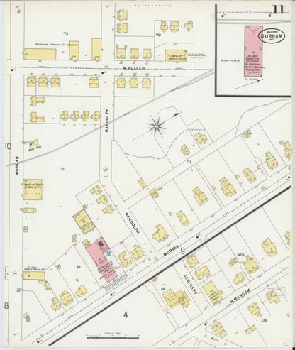 Sanborn Fire Insurance Map from Durham, Durham County, North Carolina (1898), Sheet #0011 - Historic Sanborn Fire Insurance Map Print, vintage old map wall art, antique decor, genealogy gift, North Carolina North Carolina map