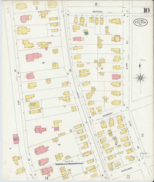 Sanborn Fire Insurance Map from Fulton, Oswego County, New York (1906), Sheet #0010 - Historic Sanborn Fire Insurance Map Print, vintage old map wall art, antique decor, genealogy gift, New York New York map