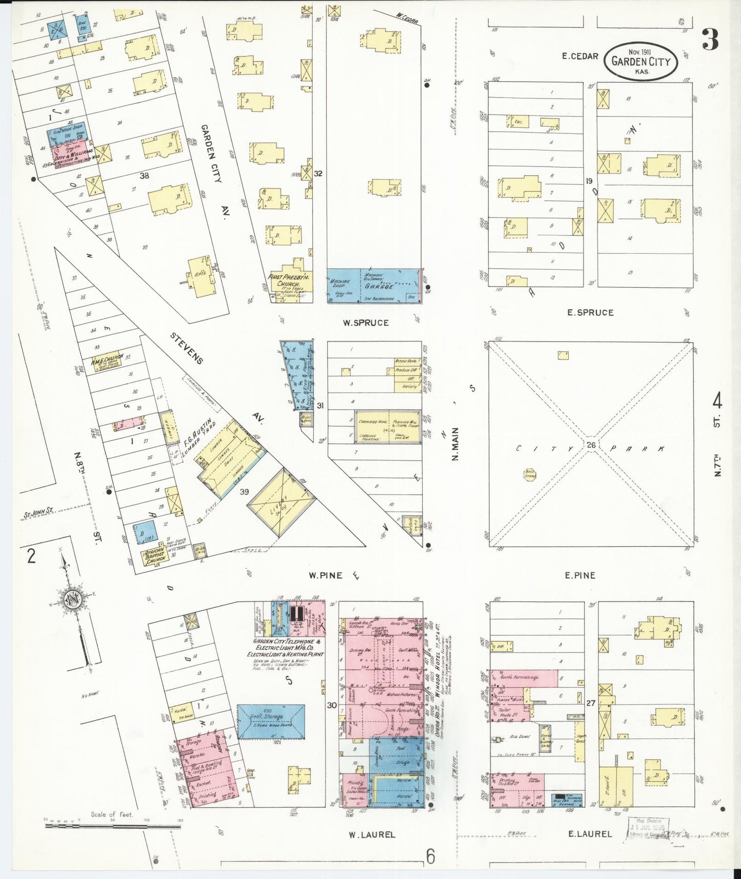 Sanborn Fire Insurance Map from Garden City, Finney County, Kansas (1911), Sheet #0003 - Historic Sanborn Fire Insurance Map Print, vintage old map wall art, antique decor, genealogy gift, Kansas Kansas map