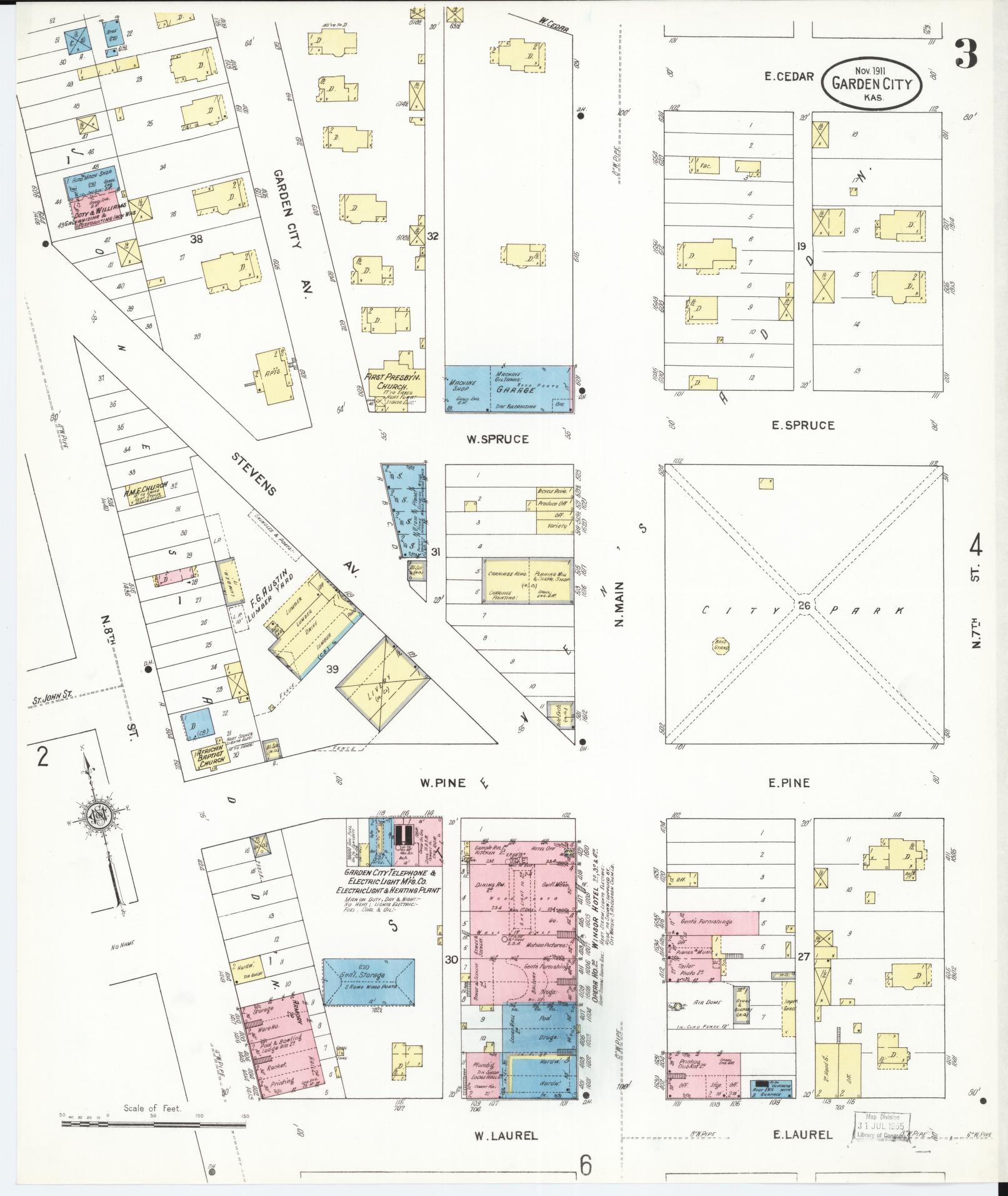 Sanborn Fire Insurance Map from Garden City, Finney County, Kansas (1911), Sheet #0003 - Historic Sanborn Fire Insurance Map Print, vintage old map wall art, antique decor, genealogy gift, Kansas Kansas map