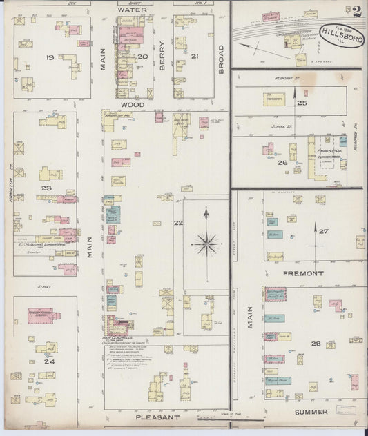 Sanborn Fire Insurance Map from Hillsboro, Montgomery County, Illinois (1886), Sheet #0002 - Historic Sanborn Fire Insurance Map Print, vintage old map wall art, antique decor, genealogy gift, Illinois Illinois map