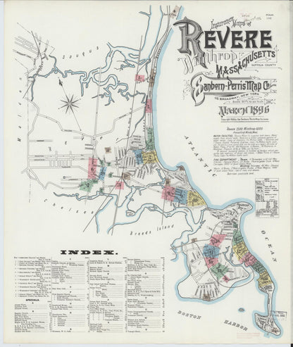 Sanborn Fire Insurance Map from Revere, Suffolk County, Massachusetts (1896), Sheet #0001 - Historic Sanborn Fire Insurance Map Print, vintage old map wall art, antique decor, genealogy gift, Massachusetts Massachusetts map