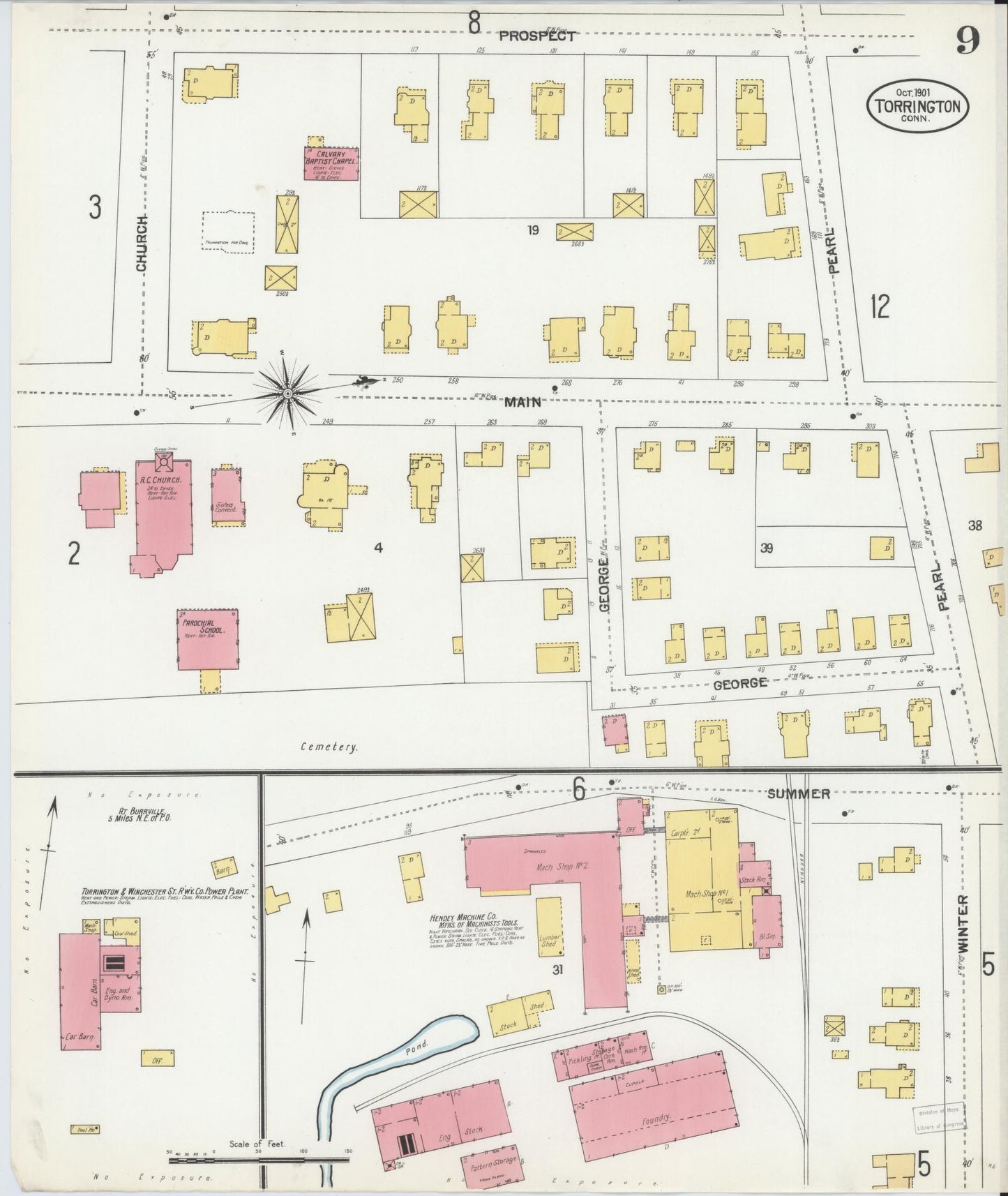 Sanborn Fire Insurance Map from Torrington, Litchfield County, Connecticut (1901), Sheet #0009 - Historic Sanborn Fire Insurance Map Print, vintage old map wall art, antique decor, genealogy gift, Connecticut Connecticut map