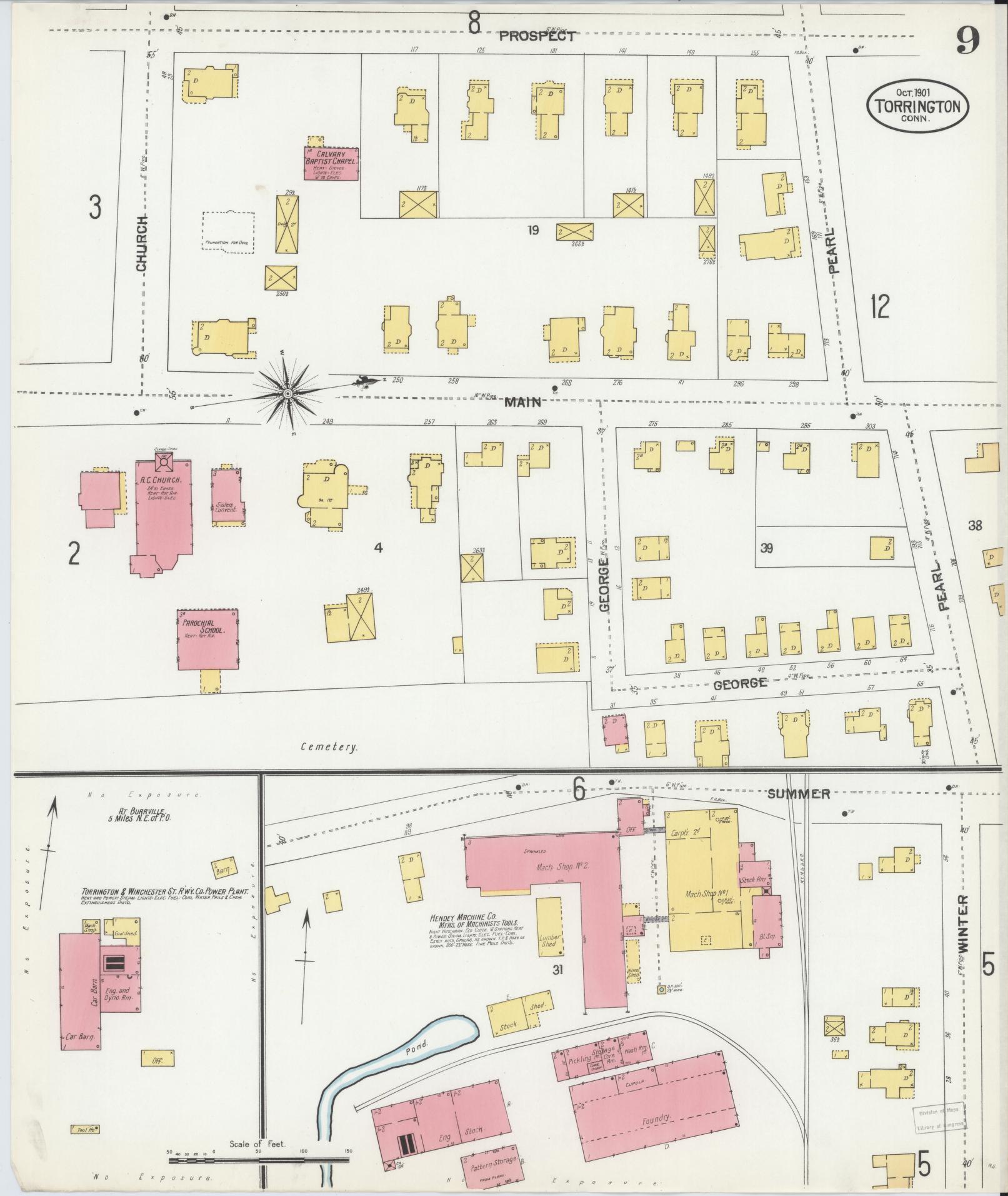Sanborn Fire Insurance Map from Torrington, Litchfield County, Connecticut (1901), Sheet #0009 - Historic Sanborn Fire Insurance Map Print, vintage old map wall art, antique decor, genealogy gift, Connecticut Connecticut map