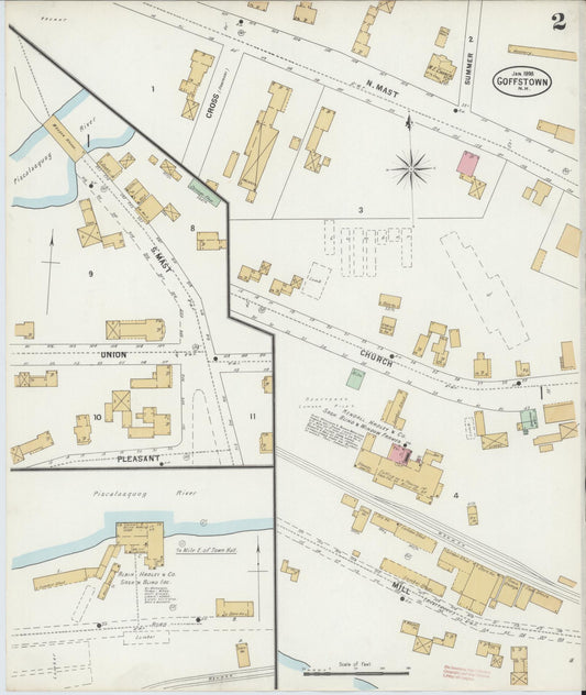 Sanborn Fire Insurance Map from Goffstown, Hillsborough County, New Hampshire (1898), Sheet #0002 - Historic Sanborn Fire Insurance Map Print, vintage old map wall art, antique decor, genealogy gift, New Hampshire New Hampshire map