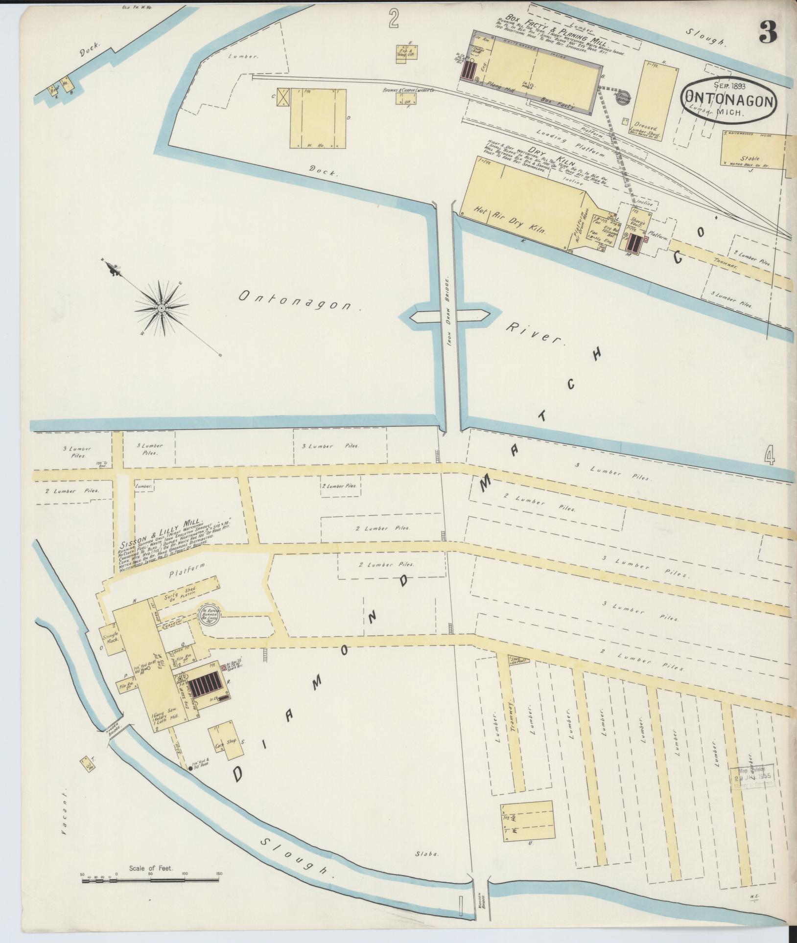Sanborn Fire Insurance Map from Ontonagon, Ontonagon County, Michigan (1893), Sheet #0003 - Complete Map Set gallery image, historic Sanborn map, vintage wall art, Michigan Michigan