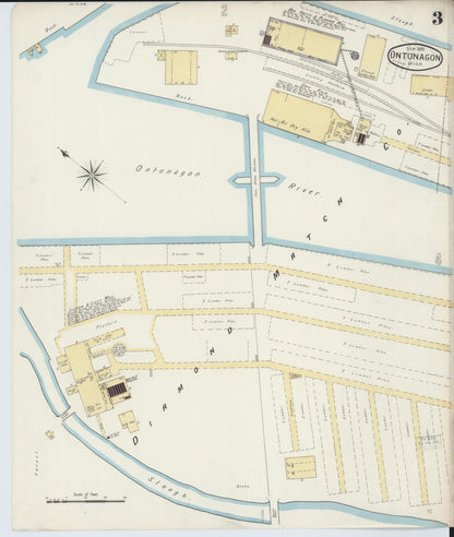 Sanborn Fire Insurance Map from Ontonagon, Ontonagon County, Michigan (1893), Sheet #0003 - Complete Map Set gallery image, historic Sanborn map, vintage wall art, Michigan Michigan