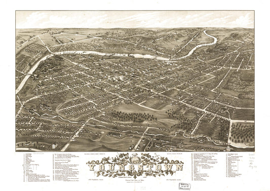 Panoramic view of the city of Youngstown, county seat of Mahoning Co., Ohio 1882. (1882) – Historic Bird’s-Eye View Panorama Print