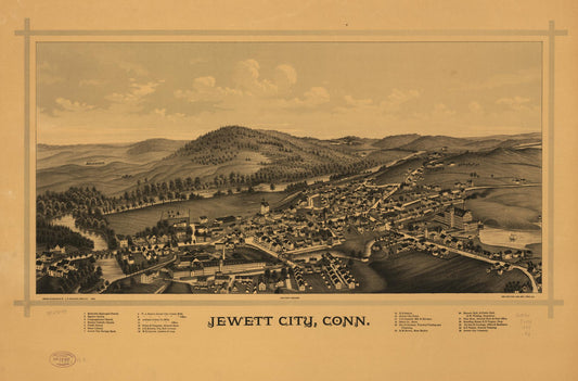 Jewett City, Conn. (1889) – Historic Bird’s-Eye View Panorama Print