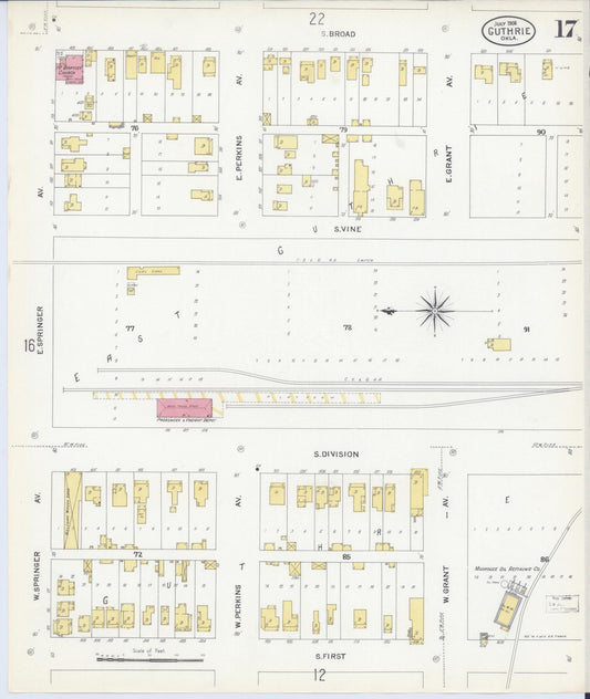 Sanborn Fire Insurance Map from Guthrie, Logan County, Oklahoma (1908), Sheet #0017 - Historic Sanborn Fire Insurance Map Print, vintage old map wall art, antique decor, genealogy gift, Oklahoma Oklahoma map