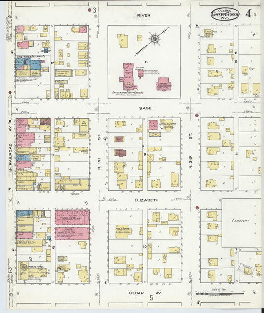 Sanborn Fire Insurance Map from Green River, Sweetwater County, Wyoming (1920), Sheet #0004 - Historic Sanborn Fire Insurance Map Print, vintage old map wall art, antique decor, genealogy gift, Wyoming Wyoming map