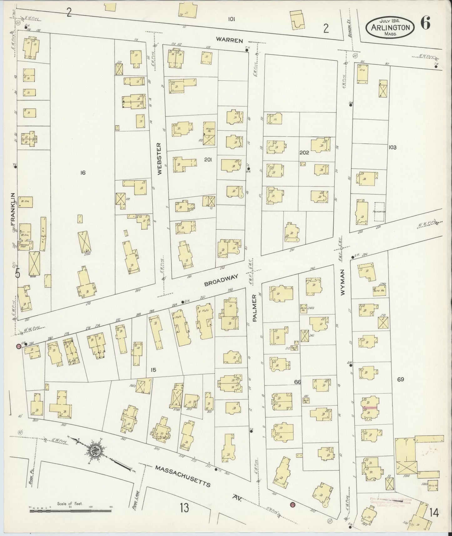 Sanborn Fire Insurance Map from Arlington, Middlesex County, Massachusetts (1914), Sheet #0006 - Complete Map Set gallery image, historic Sanborn map, vintage wall art, Massachusetts Massachusetts
