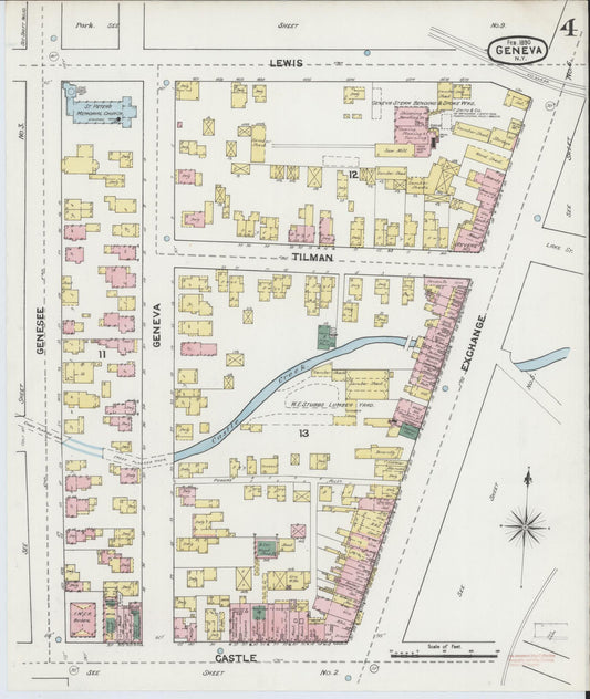 Sanborn Fire Insurance Map from Geneva, Ontario County, New York (1890), Sheet #0004 - Historic Sanborn Fire Insurance Map Print, vintage old map wall art, antique decor, genealogy gift, New York New York map