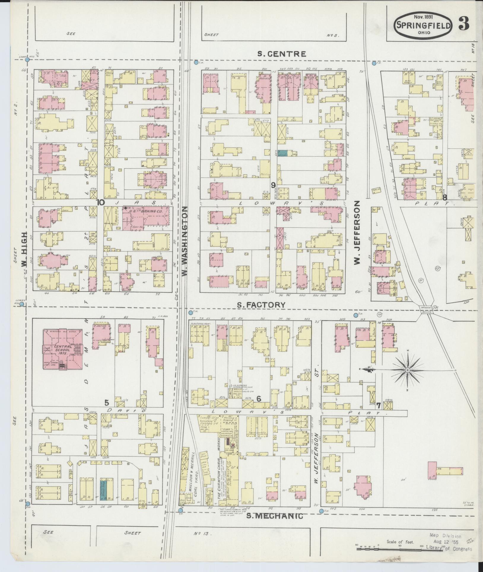 Sanborn Fire Insurance Map from Springfield, Clark County, Ohio (1891), Sheet #0003 - Historic Sanborn Fire Insurance Map Print, vintage old map wall art, antique decor, genealogy gift, Ohio Ohio map