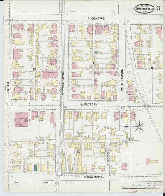 Sanborn Fire Insurance Map from Springfield, Clark County, Ohio (1891), Sheet #0003 - Historic Sanborn Fire Insurance Map Print, vintage old map wall art, antique decor, genealogy gift, Ohio Ohio map