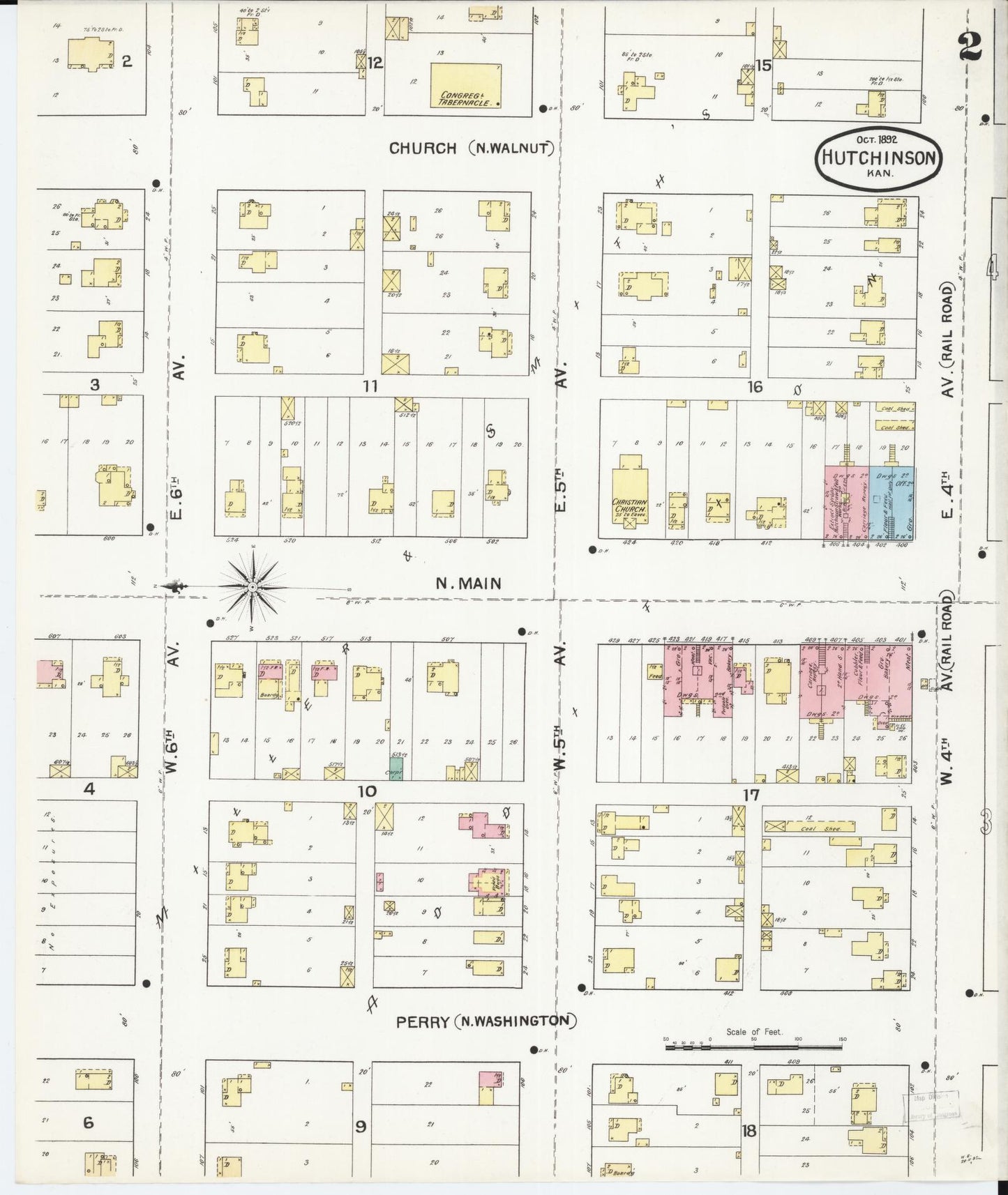 Sanborn Fire Insurance Map from Hutchinson, Reno County, Kansas (1892), Sheet #0002 - Historic Sanborn Fire Insurance Map Print, vintage old map wall art, antique decor, genealogy gift, Kansas Kansas map
